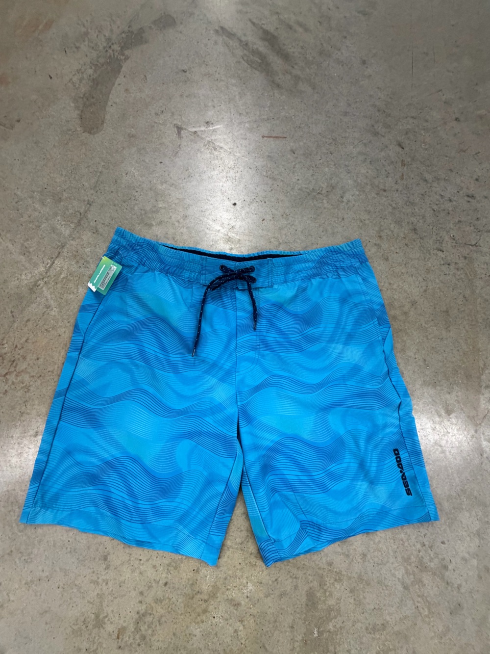 Men's Bright Blue Wave Board Shorts with Drawstring Waist